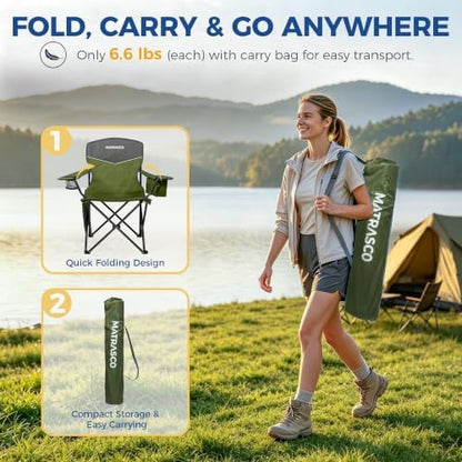 Outdoor Folding Camping Chairs 2 Pack, 350 lbs Capacity, Green