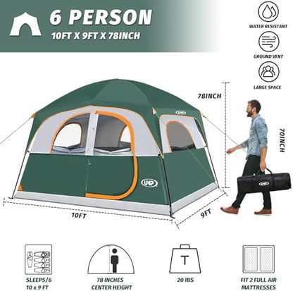 UNP 6 Person Tents for Camping Waterproof Family Cabin Tent with Rainfly