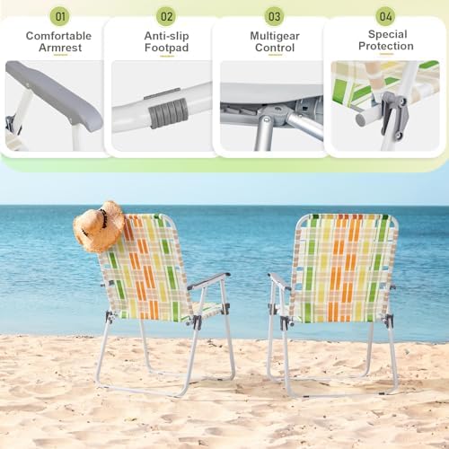 Folding Patio Lawn Webbed Chair Set of 2 - Classic Outdoor Portable Camping Chairs Stable Metal for Camping, Garden, Pool, Beach, Backyard and BBQ Rainbow