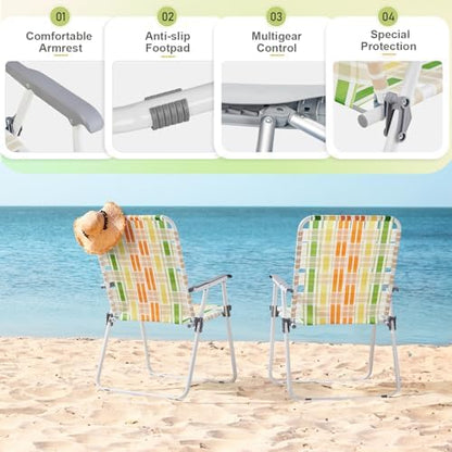 Folding Patio Lawn Webbed Chair Set of 2 - Classic Outdoor Portable Camping Chairs Stable Metal for Camping, Garden, Pool, Beach, Backyard and BBQ Rainbow