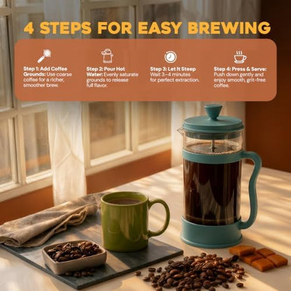 Utopia Kitchen Borosilicate Glass French Press Coffee Maker 34 Oz, Aqua