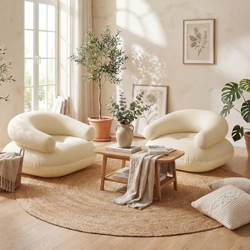 Novabright 2 Pcs Inflatable Chairs for Adults Blow Up Games Chairs Folding Portable Flocking Inflatable Sofa for Living Room Learning Camping Party (Beige)