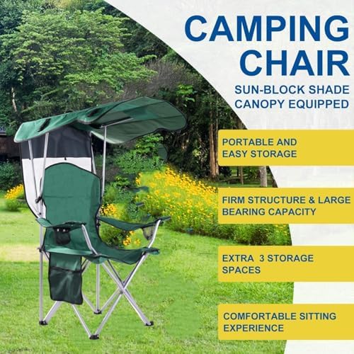 VTOY Portable Folding Camping Chair with Canopy, Outdoor Sun Shade Chair