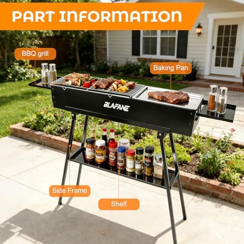 Charcoal Grill, Portable Outdoor BBQ Grill with Flat Griddle Plate