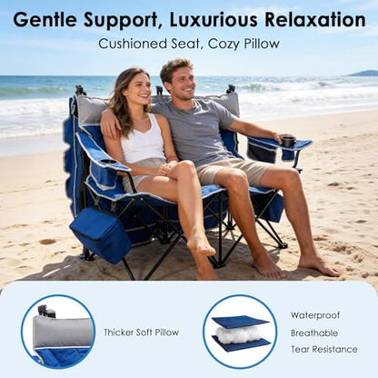 Suteck Double Camping Chair with Canopy, 660lbs Folding Loveseat with Shade