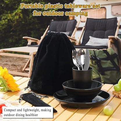 Kyraton Camping Utensils, Portable Travel Silverware Set with Reusable Light Weight Mug, Bowls and Plate, Stainless Steel Cutlery Set, Camping Mess Kit for 1 Person