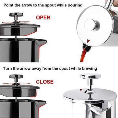 Secura French Press Coffee Maker, 304 Grade Stainless Steel Insulated Coffee Press with 2 Extra Screens, 34oz (1 Litre), Silver (Pack of 3)