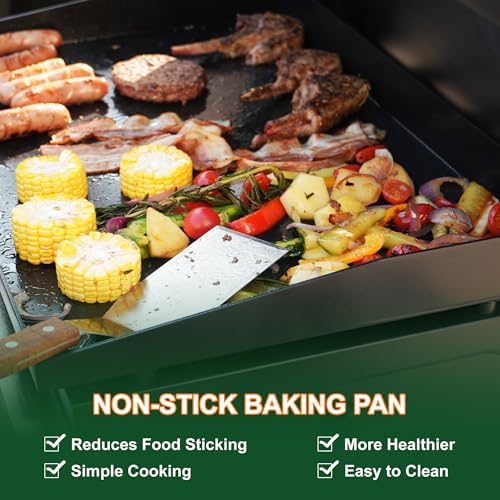 18 Inch Portable Gas Propane Griddle with Lid & Non-stick Ceramic Coated Baking Pan, Outdoor Tabletop Propane Grill for Cooking, Barbecue, Camping Tailgating