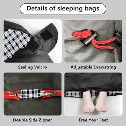 ShinHye Double Sleeping Bag for Adults with 2 Pillows, Camping Sleeping Bags Flannel Cotton 2 Person Sleeping Bags XXL Queen Size Sleeping Bag for Cold Weather