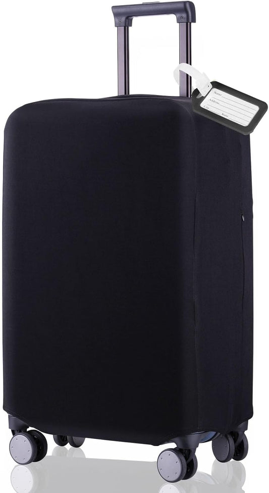Travel Luggage Cover Suitcase Protector Scratch-Resistant Fit 19-31 Inch Suitcase, Not Included Suitcase (Black, 3XL(32-33inch))
