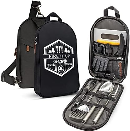 BOMKI Grilling and Camping Cooking Utensils Set for The Outdoors BBQ - Camping Utensil Set Camping Kitchen Set Cookware Accessories with Case Camping Essentials Camping Stuff Camp Cooking Set