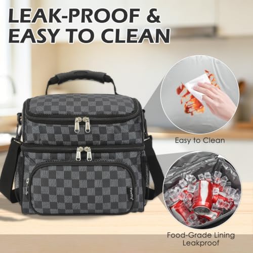 FlowFly Double Layer Cooler Insulated Lunch Bag Adult Lunch Box Large Tote Bag for Men, Women, With Adjustable Strap,Front Pocket and Dual Large Mesh Side Pockets