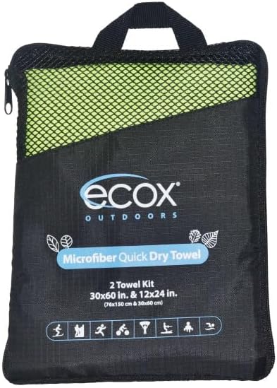 Outdoors Microfiber Towel Fast Drying Soft Feel Fast Action Drying for Gym Beach Outdoors Travel Yoga Camping Compact Size 2 Piece Set 30x60 in and 12x24 in Green MFT2PG