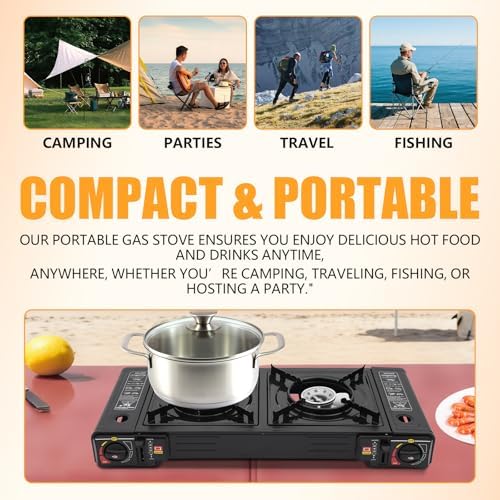 Portable Camping Stove 24,000 BTU Dual Burner Propane Gas Grill 24.8"