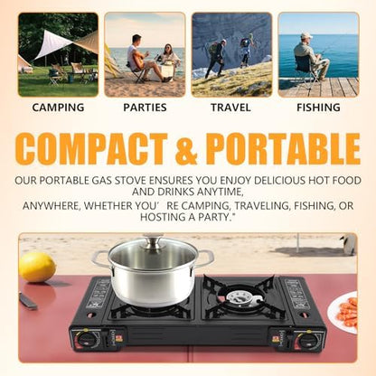Portable Camping Stove 24,000 BTU Dual Burner Propane Gas Grill 24.8"