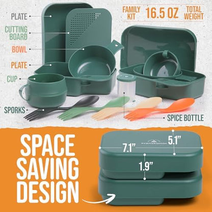 Camping Mess Kit with Plate, Bowl, Cup, Spork and Utensils, Reusable Plastic Camping Dinnerware Set, Lightweight BPA Free Dishware for Backpacking, Hiking, Picnic, Travel, Outdoor