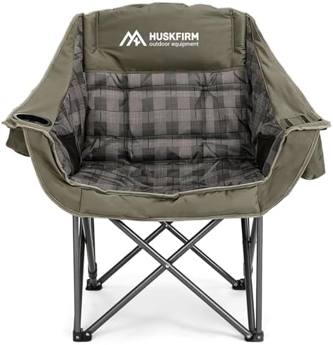 Oversized Camping Chair,Padded Camping Chairs Support 450LBS, Green Plaid