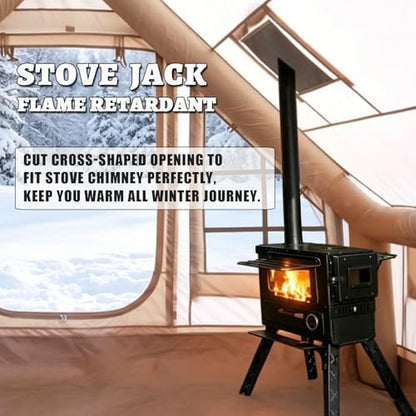 Inflatable Camping Tents with Hand Pump, Air Glamping Tents, Easy Setup Waterproof and Windproof Blow up Tent, 4 Seasons Oxford Cabin Tent with Mesh Window & Stove Jack.