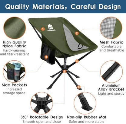 Raynesys Portable Swivel Camping Chair, 8 Seconds Quick Setup Easy Carry