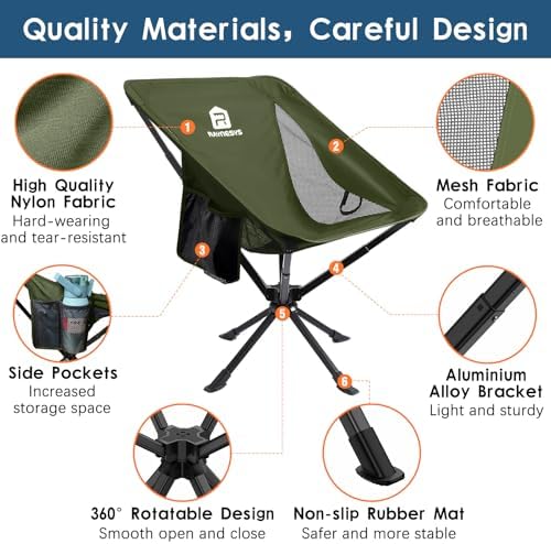 Raynesys Portable Swivel Camping Chair, 8 Seconds Quick Setup Easy Carry