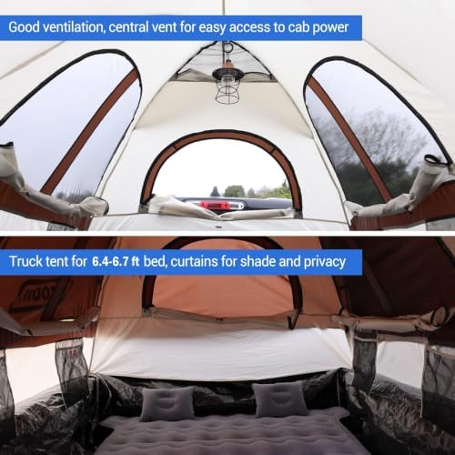 Tecoom Truck Bed Tent, Double Layer Waterproof PU3000mm for 5.5-6.7ft, Portable 1-3 Person Compact Full Size Pickup with Rain Fly for Outdoor, Camping, Road Trip, Beach
