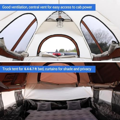 Tecoom Truck Bed Tent, Double Layer Waterproof PU3000mm for 5.5-6.7ft, Portable 1-3 Person Compact Full Size Pickup with Rain Fly for Outdoor, Camping, Road Trip, Beach