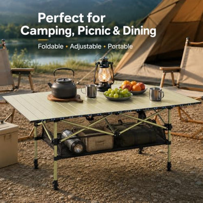 Portable Folding Camping Table, Adjustable Height, Beige, 47 x 21 in