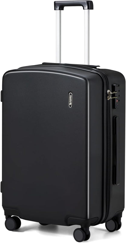 Hanke 24 Inch Luggage with Spinner Wheels Lightweight PC Hard Shell Suitcases Checked Luggage with TSA Lock Checked-Medium 24-Inch Rolling Suitcase for Travel(Jet Black)