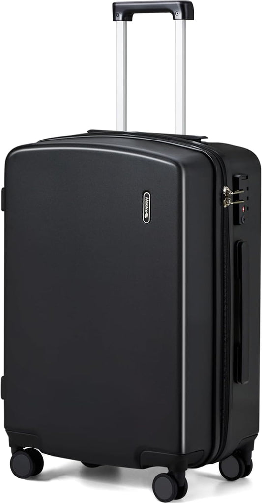 Hanke 24 Inch Luggage with Spinner Wheels Lightweight PC Hard Shell Suitcases Checked Luggage with TSA Lock Checked-Medium 24-Inch Rolling Suitcase for Travel(Jet Black)