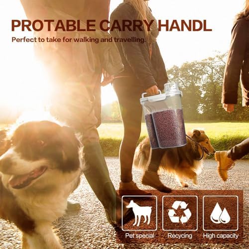 TIOVERY Dog Food Storage Container, 5-7 Lbs Airtight Pet Food Container, Cat food Container Dispenser with Portable Handle, Pouring Spout, Measuring Cup and a Collapsible bowl for Dogs Cats White/6Qt