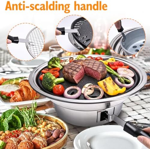 Korean Charcoal Grill 13.8 Inches Stainless Steel Tabletop BBQ Grill Stove Outdoor Camping Cooker, Tabletop Smoker Grill BBQ Grill for Patio Garden Backyard