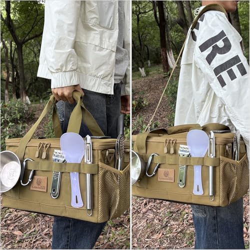Tactical Camping Storage Bag 18L Utility Tote Bag Camp Kitchen and Trunk Organizer (Khaki)