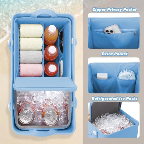 Cooler Organizer Insert Compatible with Bogg Bag XL, Leak-Proof Ice Chest Beach Bag with Removable Divider, Zippered Pouch, Portable Travel Organizer for Beach, Picnic, Camping, Pool