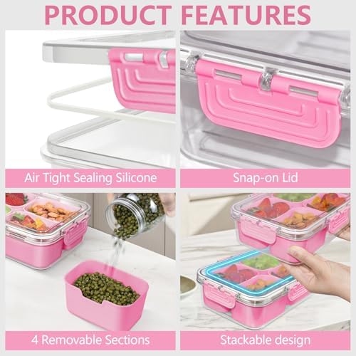 Small Snack Box Container, Divided Serving Tray with Lid, 4 Compartment Snack Box Container for Candy, Fruits, Charcuterie, Travel & Parties, BPA-Free, 2 Pack