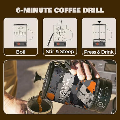 Portable Camping Coffee Maker, Electric French Press, Travel Kettle, 120V
