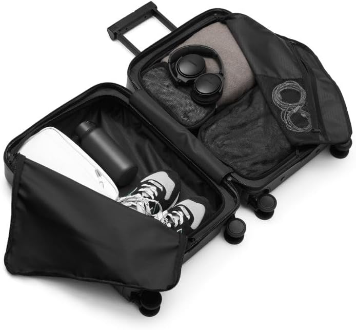 D_b_ Ramverk Pro Front Access Carry-On 21 Inch Hardside Luggage Extra Protection Aluminum Frame, Silent 360 Spinner Wheels, TSA Lock, Interior Laptop Compartment - Black Frame/Black