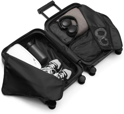 D_b_ Ramverk Pro Front Access Carry-On 21 Inch Hardside Luggage Extra Protection Aluminum Frame, Silent 360 Spinner Wheels, TSA Lock, Interior Laptop Compartment - Black Frame/Black
