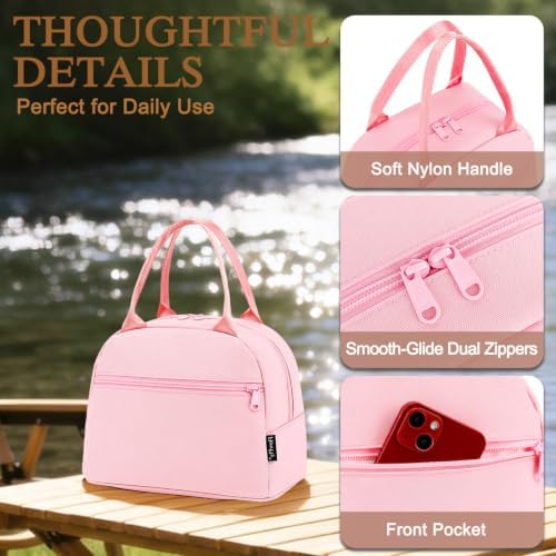 FlowFly Lunch Bag Tote Bag Lunch Organizer Lunch Holder Insulated Lunch Cooler Bag for Women/Men,Pink, LB002-PK07