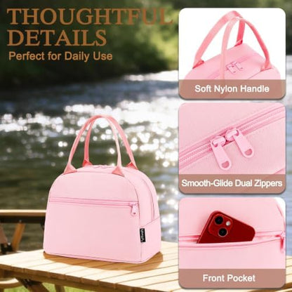 FlowFly Lunch Bag Tote Bag Lunch Organizer Lunch Holder Insulated Lunch Cooler Bag for Women/Men,Pink, LB002-PK07