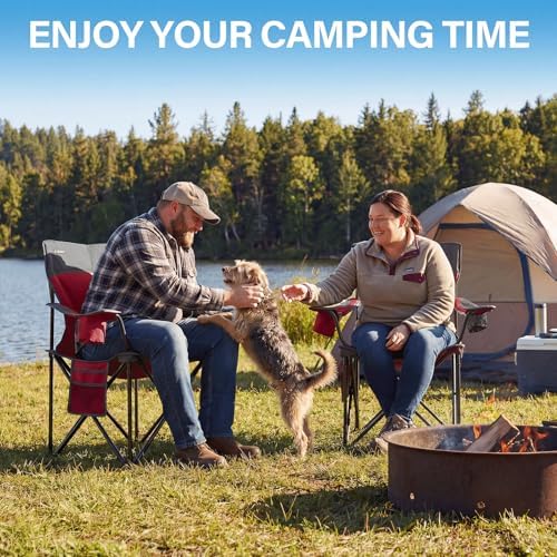 Oversized Camping Chair for Adults - 2 Pack Padded Lawn Chairs with Cup Holder & Side Pocket,Heavy Duty Folding Outdoor Chairs for Camp,Sports,Picnic,Beach,Red