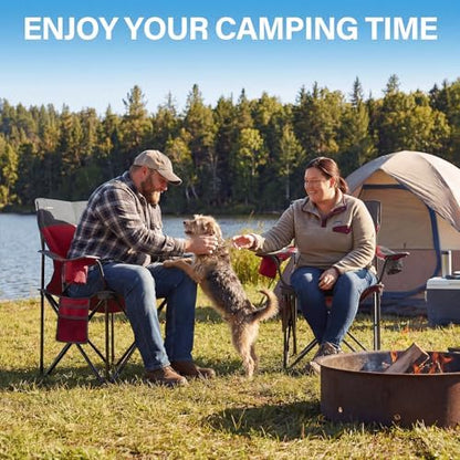 Oversized Camping Chair for Adults - 2 Pack Padded Lawn Chairs with Cup Holder & Side Pocket,Heavy Duty Folding Outdoor Chairs for Camp,Sports,Picnic,Beach,Red