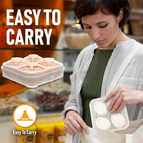 ZPU Egg Holder Camping, 2Pcs 4 Grid Egg Container, Plastic Egg Carrier for Camping Picnic Travel Outdoor Refrigerator Kitchen, Protective Egg Storage Case, Grey Orange