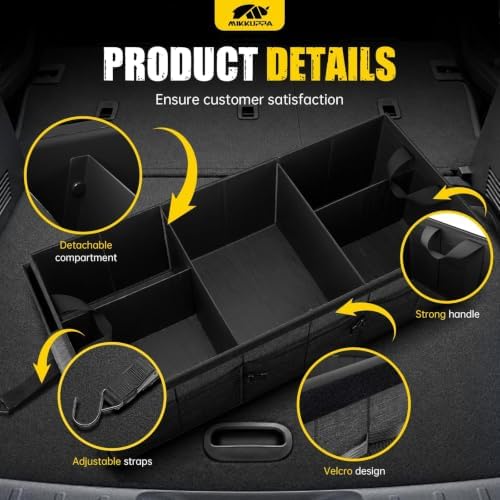MIKKUPPA Trunk Organizer with Lid - 95L Collapsible Car Organizer, Gray