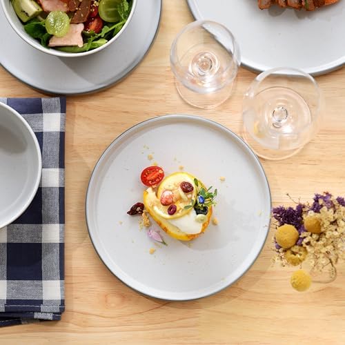 Melamine Dinnerware Sets, Dishware Sets for 4, Light Grey,White