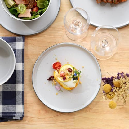Melamine Dinnerware Sets, Dishware Sets for 4, Light Grey,White