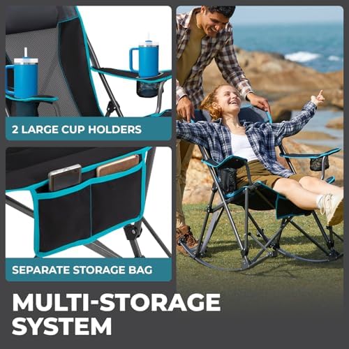 FUNDANGO Rocking Camping Chair for Adults, 400Lbs Folding Camp Chairs
