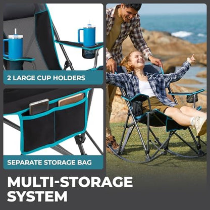 FUNDANGO Rocking Camping Chair for Adults, 400Lbs Folding Camp Chairs