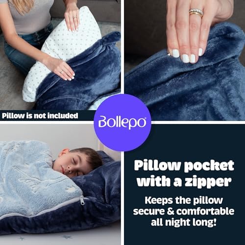 Kids Sleeping Bag for Boys & Girls - Glow in The Dark for Ages 3+, Large With Pillow Pocket, Extra Soft Toddler Blanket (66" x 33")