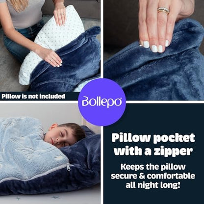 Kids Sleeping Bag for Boys & Girls - Glow in The Dark for Ages 3+, Large With Pillow Pocket, Extra Soft Toddler Blanket (66" x 33")