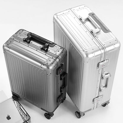 Metal all aluminum carry-on suitcase 20 "hard face, TSA lock and rotating wheel zippered luggage set (blue, 28 '')